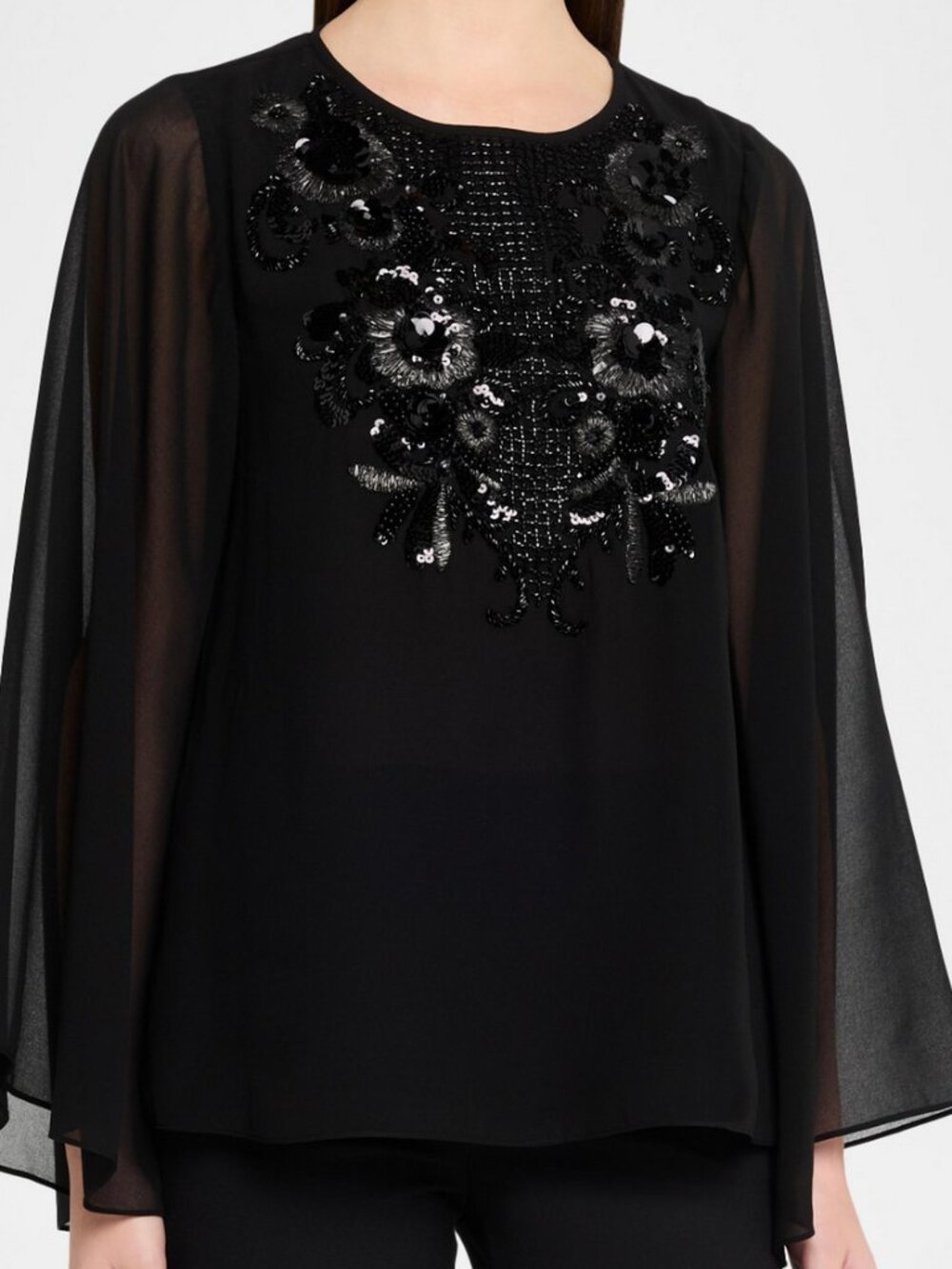 Ungaro Sheer-Sleeve Bead & Sequin Blouse